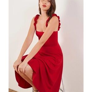 Reformation Eda Red Ruffle Strap Dress